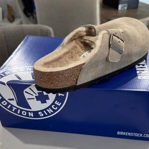 Birkenstock Beige Suede Slip-On Clogs